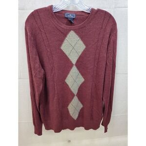 Dockers Mens Crewneck Sweater Burgundy Argyle Cable Knit Pullover Large L